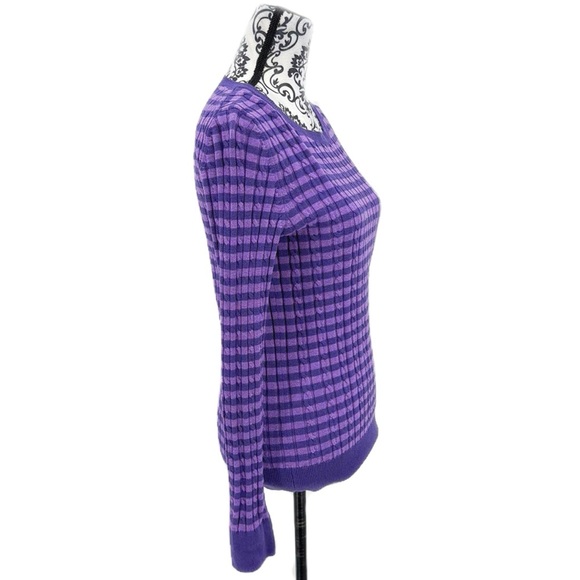 Talbots Cotton Blend Purple Striped Women's Lightweight Cable Knit Sweater - Picture 9 of 11